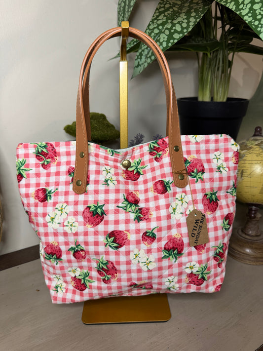 Strawberry Gingham - Up-cycled Tote/Crossbody