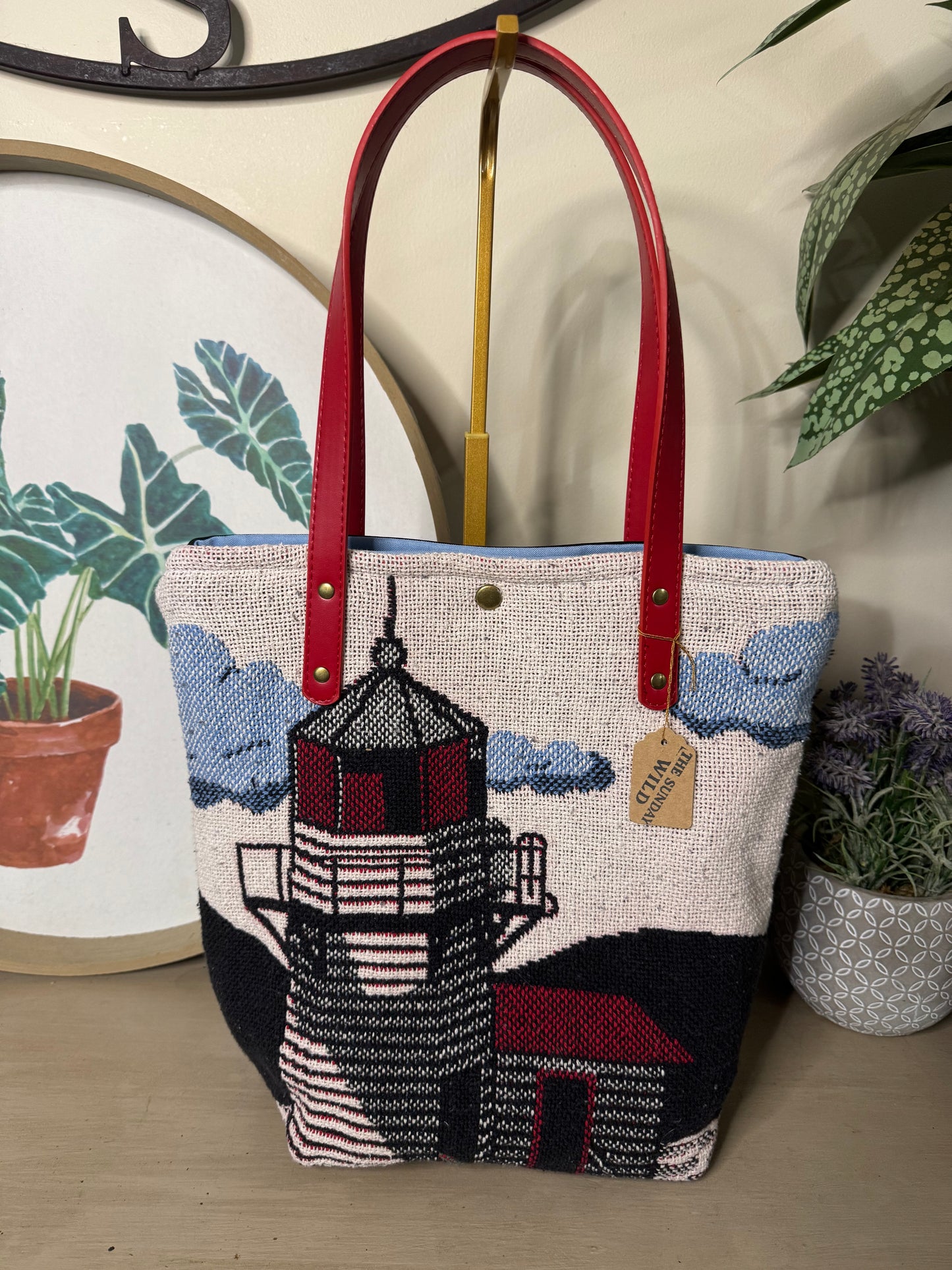Lighthouse Tapestry - Up-cycled Tote
