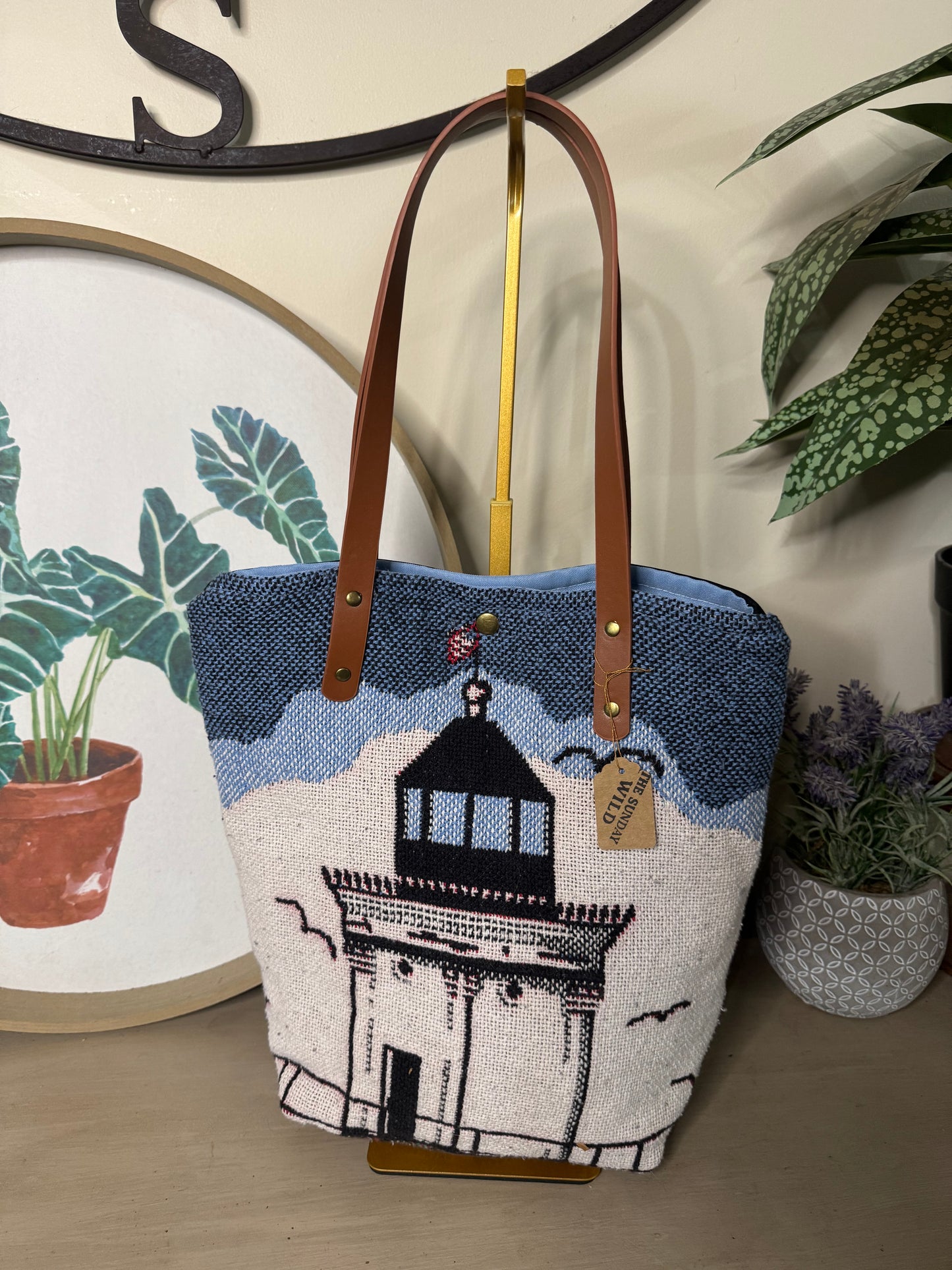 Lighthouse Tapestry - Up-cycled Tote