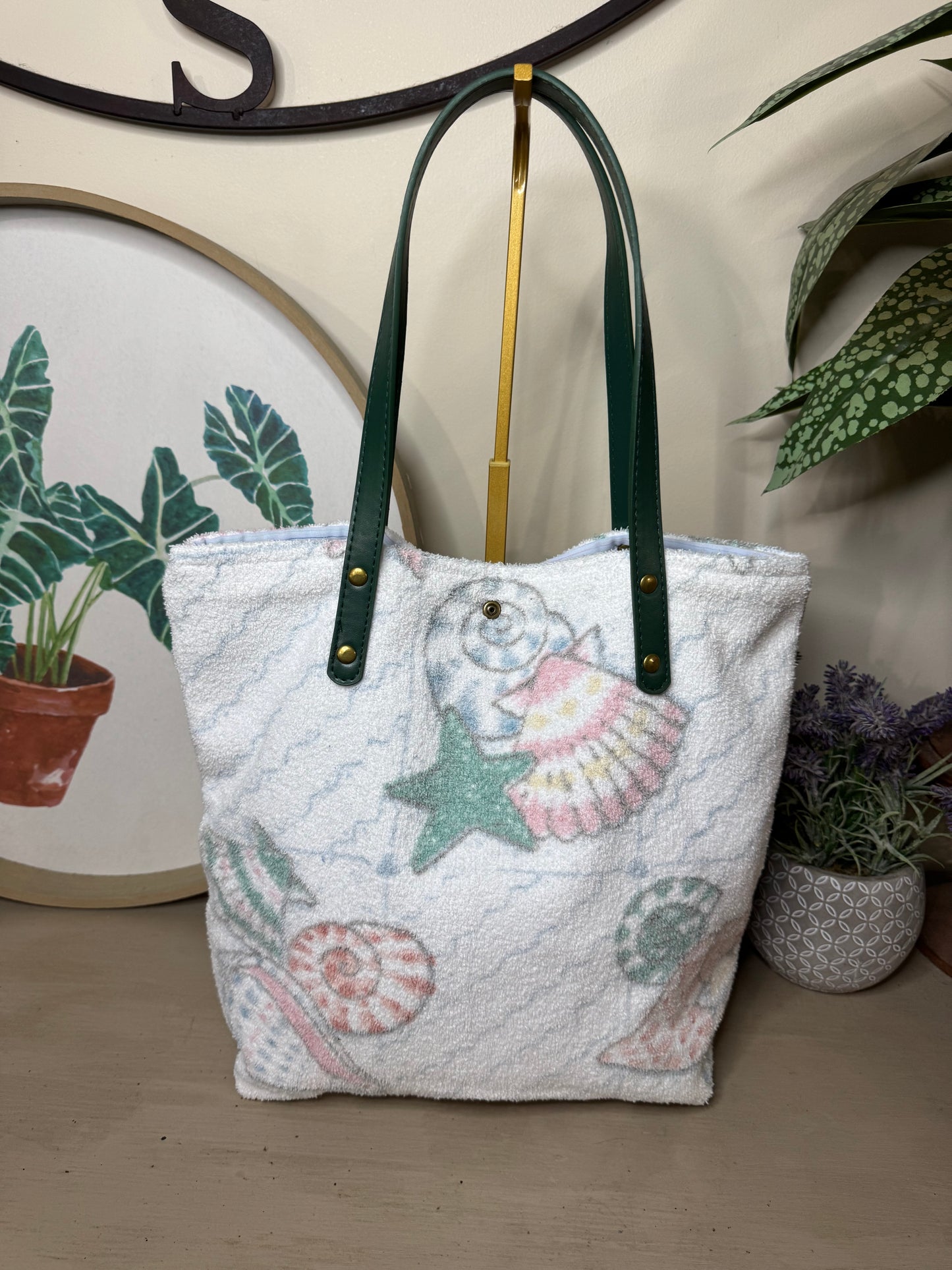 Seashell Terrycloth - Up-cycled Tote