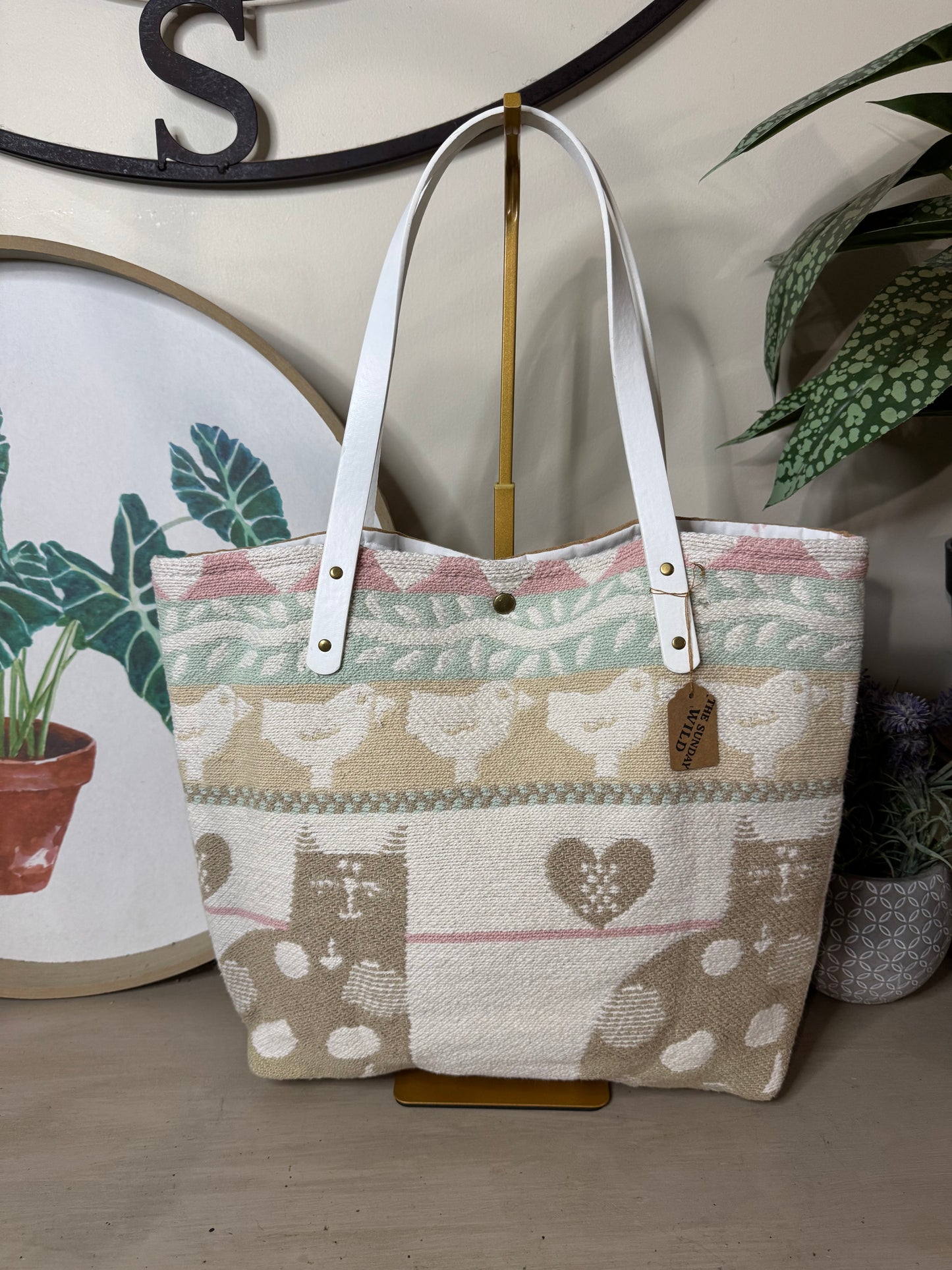 Cats & Chicks Tapestry - Up-cycled Tote
