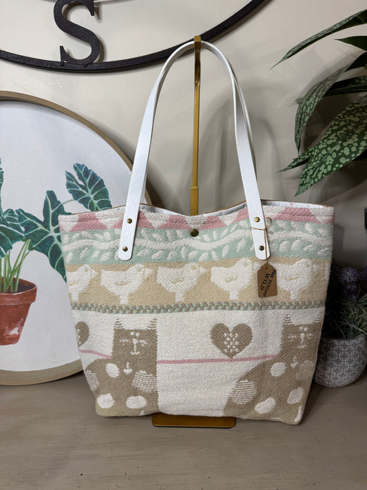 Cats & Chicks Tapestry - Up-cycled Tote