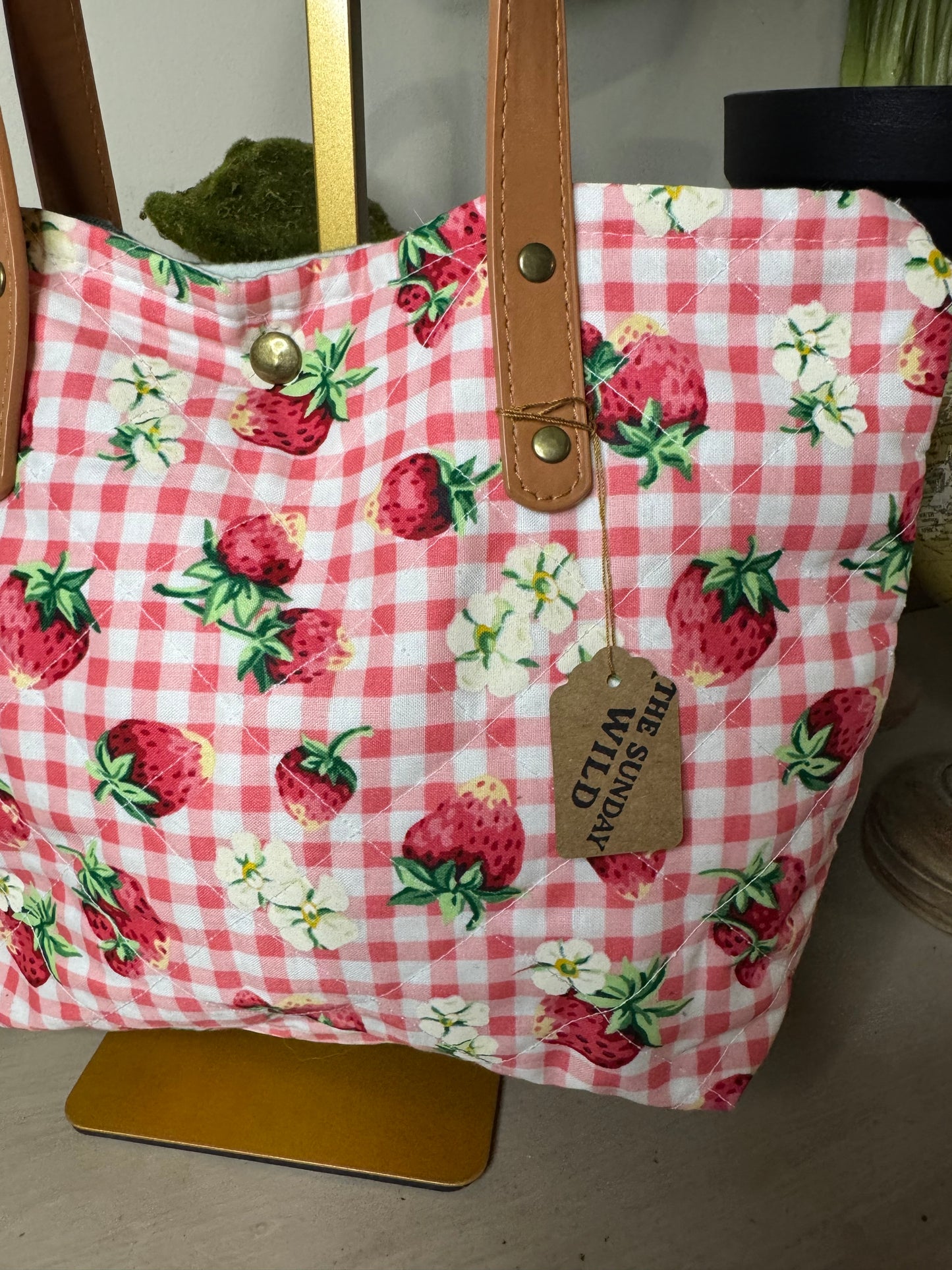 Strawberry Gingham - Up-cycled Tote/Crossbody