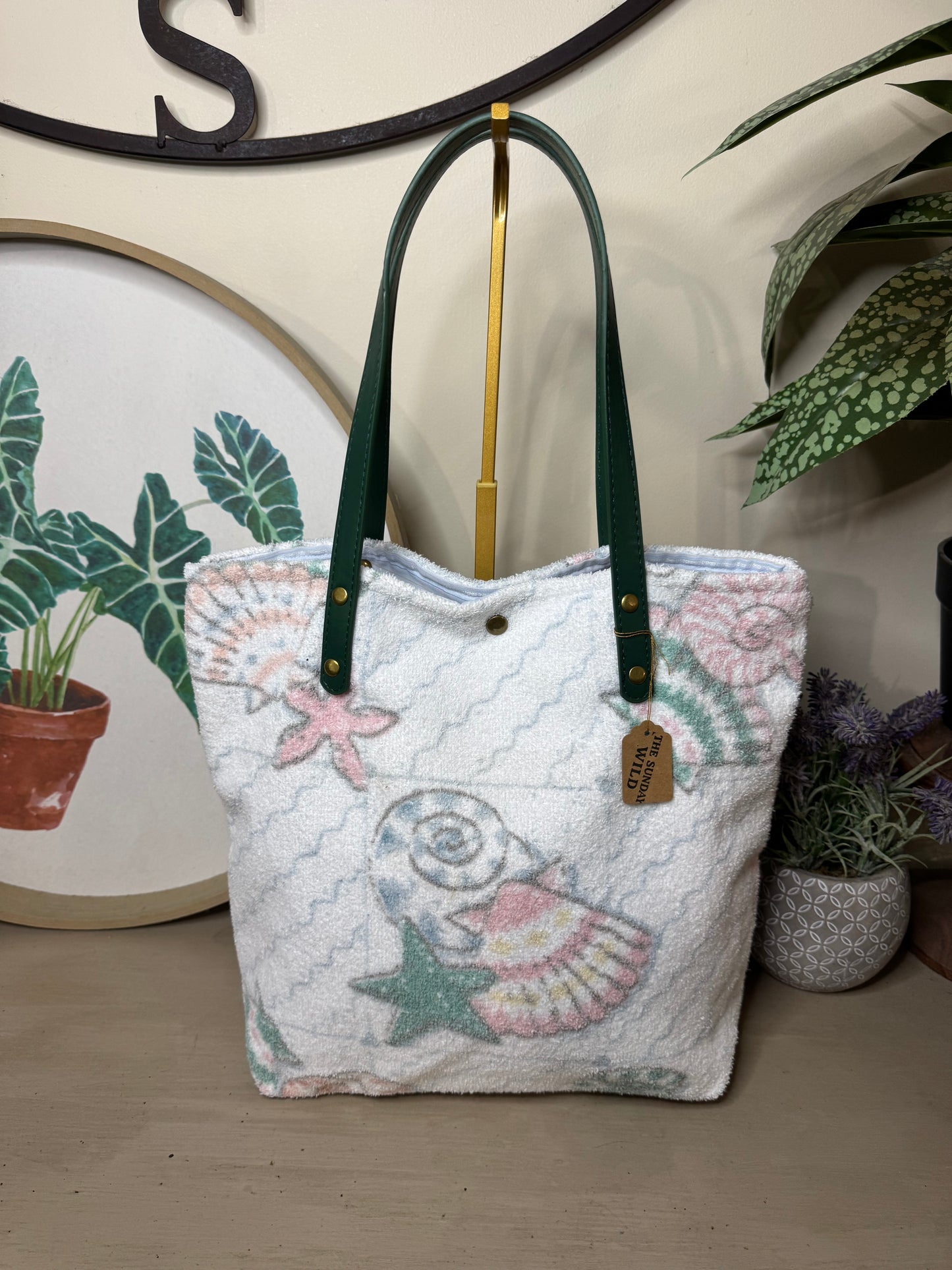 Seashell Terrycloth - Up-cycled Tote
