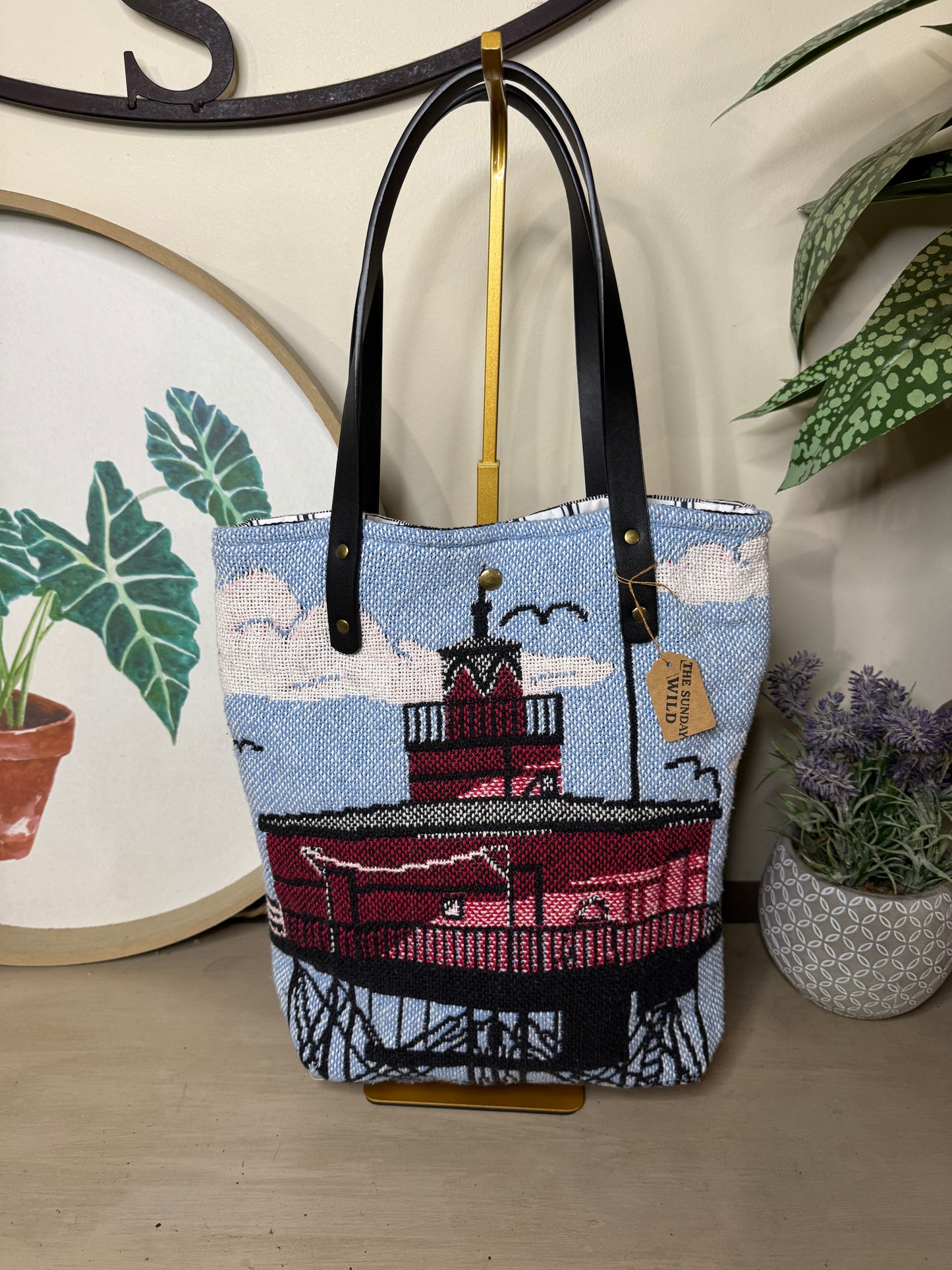Lighthouse Tapestry - Up-cycled Tote
